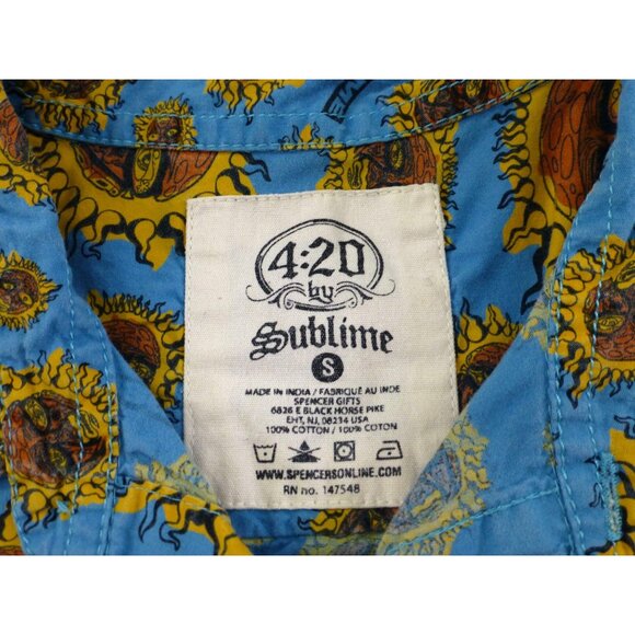 Sublime All Over Graphics Sun Print Short Sleeve Button-Up Shirt 100% Cotton Sma - Picture 3 of 6